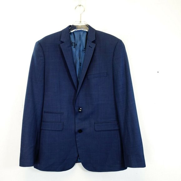 Navy Sports Coat MEDIUM Blazer Blue Suit Mens 40 Wool Slim Fit Work VINCE CAMUTO - Picture 1 of 13